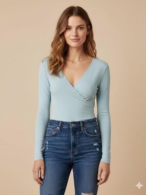 Abercrombie & Fitch Soft A&F Light Blue Wrap-Front Bodysuit Size S